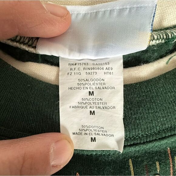 Morning Sun Sweatshirt Womens Medium Layered Collar Dark green Ivory Pinecone - Picture 9 of 11